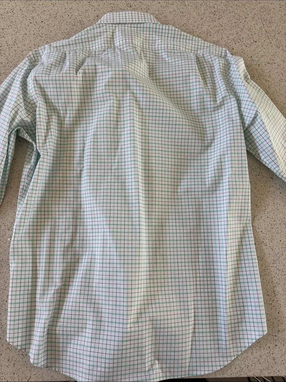J. Crew Men's White Dress Shirt with Green and Blue Windowpane